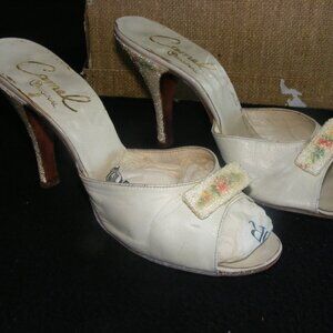 1950's   Vintage Beaded Strapless Open Toe Shoes